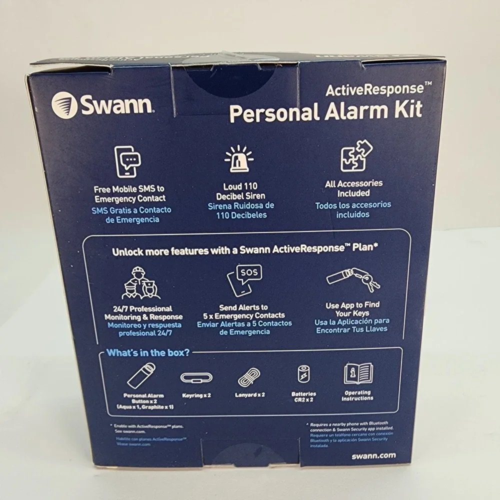 Swann ActiveResponse Personal Alarm Kit Aqua Graphite 110dB Siren SMS Keyring